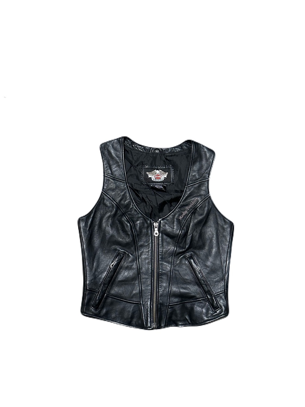 Harley Davidson Women’s Black Leather Lace Up Biker Vest XS Y2K